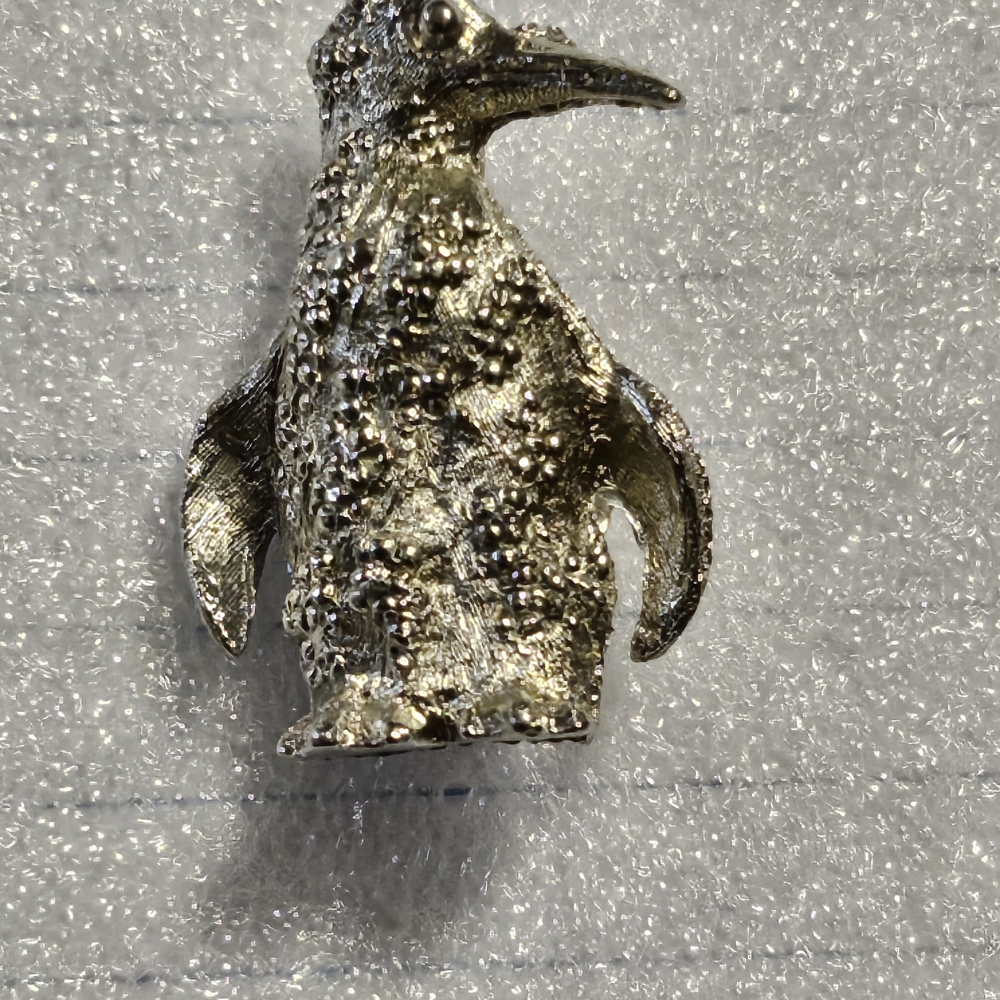 Penquin Silver Colored Pewter Brooch 3D Textured